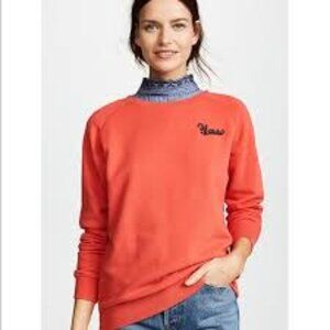 SCOTCH & SODA Coral Red "Blauw" Embroidered Crewneck Sweatshirt